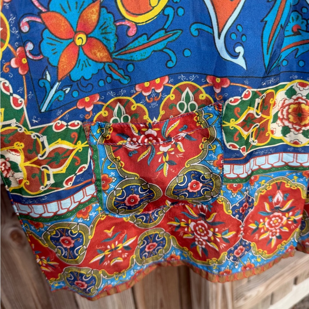 Johnny Was Valenti tie-neck Multicolor Georgette Tunic with front pockets - Picture 4 of 10